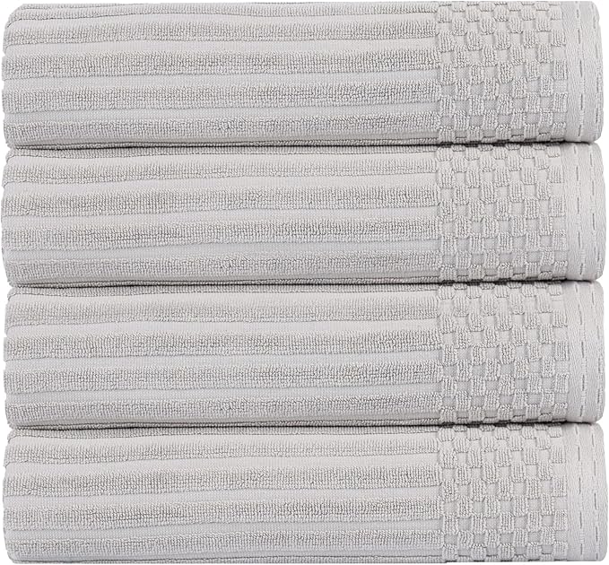 Superior 4 Piece Cotton Bath Towel Set, Includes 4 Bath Towels, Daily Use for Bathroom, Guest Bath, Quick Dry, Spa, Resort Towels, Ribbed, Absorbent, Home Essentials, Soho Collection, Silver