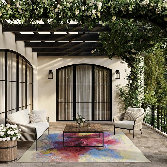 Nourison Home Color Splash Ivory Multicolor 7'10" x 9'10" Area Rug - Easy Clean, Non Shedding, Bed Room, Living Room, Dining Room, Kitchen (8' x 10')