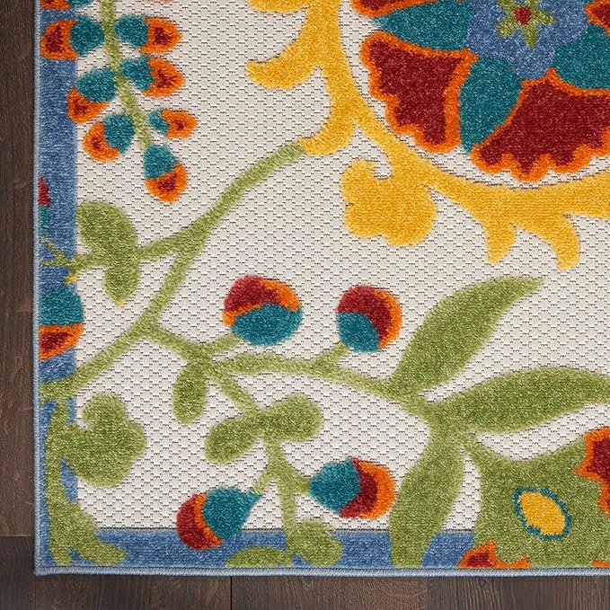 Nourison Home Aloha Ivory Multicolor 9' x 12' Area Rug - Easy Clean, Non Shedding, Bed Room, Living Room, Dining Room, Kitchen (9' x 12')
