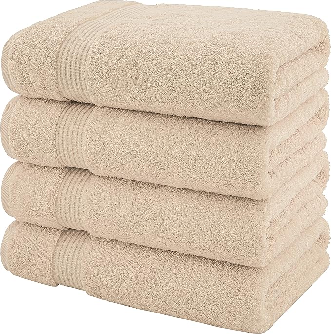 American Veteran Towel, 100% Cotton Turkish Bath Towels for Bathroom 4 Pack, 27x54 Extra Large Premium Soft Drying Bathroom Towels, Beige