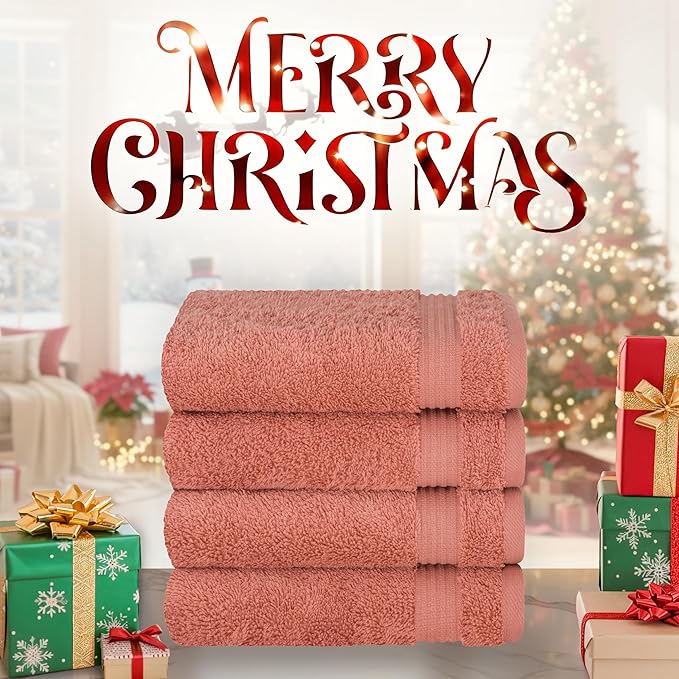 Cotton Paradise Hand Towels for Bathroom, 100% Cotton Turkish 4 Piece Hand Towel Set, Soft Absorbent Face Towels, Coral