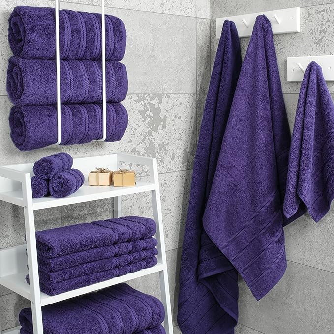 American Soft Linen Luxury 4 Piece Bath Towel Set, 600 GSM 100% Cotton Turkish Bath Towels for Bathroom, 27x54 in Extra Large Bathroom Shower Towels, Purple