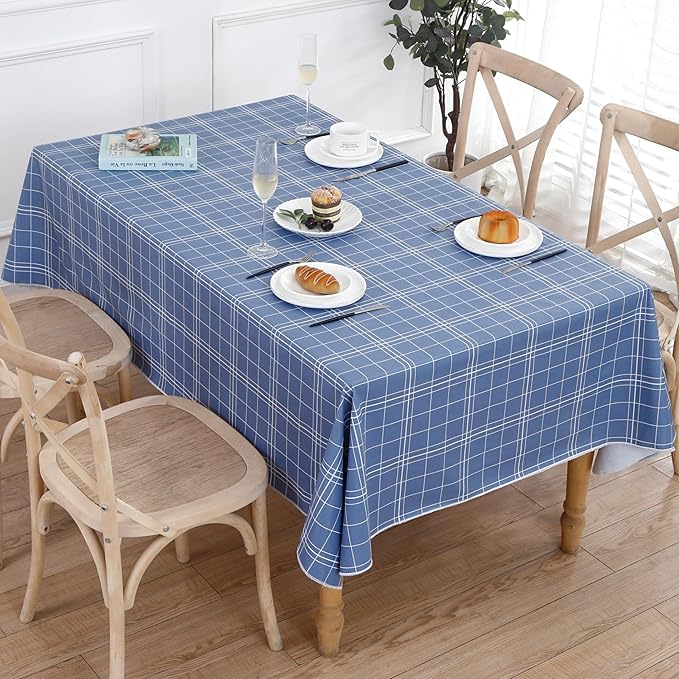 Walrus Heavy Duty Vinyl Tablecloth with Flannel Backing Waterproof Oil-Proof Plastic Table Cloth Stain-Resistant Wipeable Rectangle or Square Table Cover for Indoor and Outdoor (Blue Grid,54x54 Inch)
