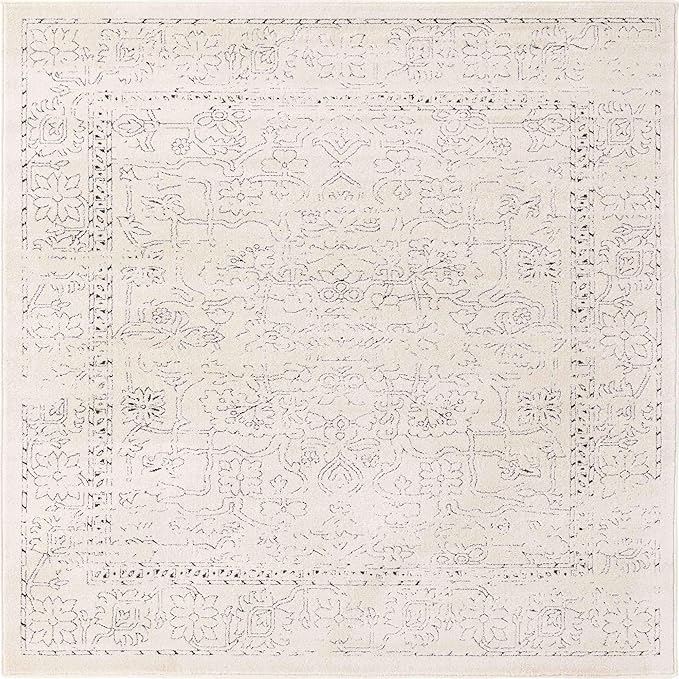 Unique Loom Isabella Collection Area Rug - Adjani (5' 4" Square, White/ Blue)