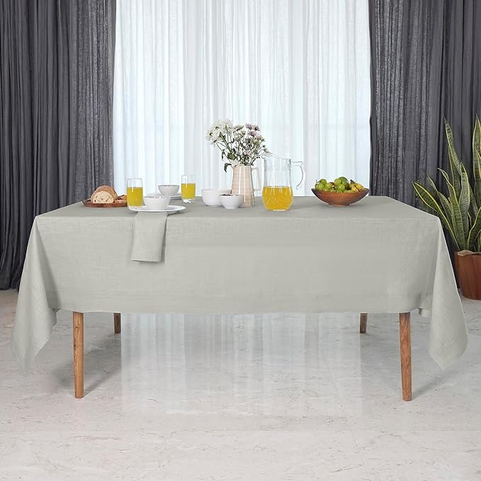 D'Moksha Homes Linen Tablecloth 60 x 102 Inch - 100% Pure Linen Silver Grey Table Cloth for Rectangle Tables - Machine Washable Cloth Tablecloth for Winter, Holiday, New Year