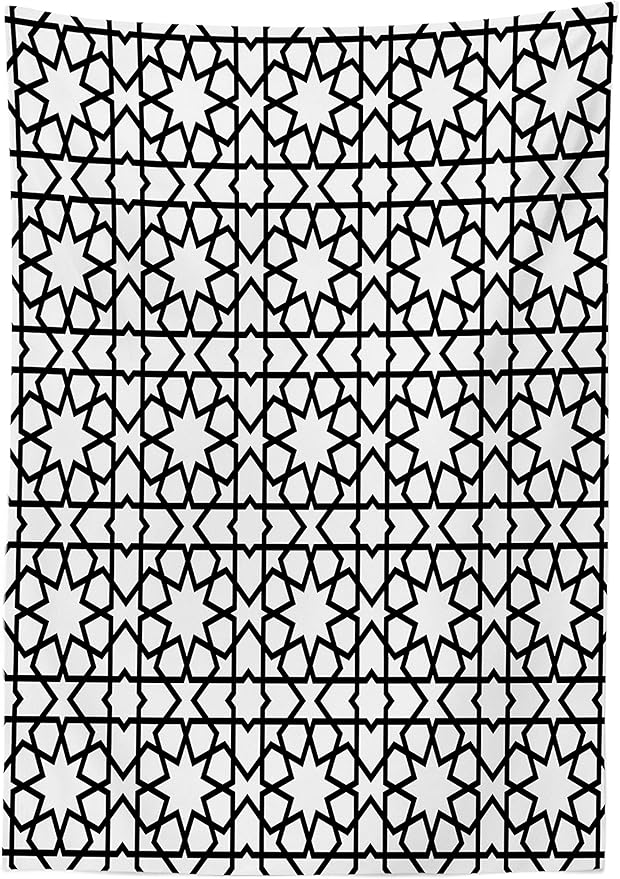 Ambesonne Moroccan Tablecloth, Moroccan Style Mosaic Ornament with Geometric Patterns Classic Print, Dining Room Kitchen Rectangular Table Cover, 60" X 84", White and Black