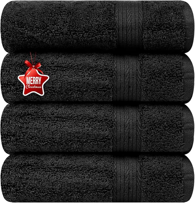 Ample Decor Bathroom Hand Towel 18 X 28 Inch 600 GSM 100% Cotton, Soft Absorbent - 4 Pcs Black