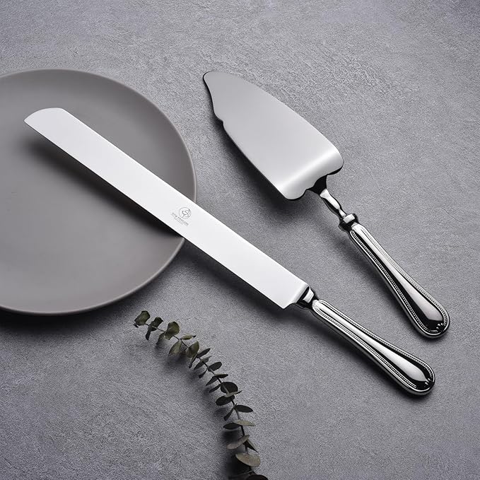 2 Piece Wedding Cake Server Set,18/10 Stainless Steel Dessert Set Pie Server Cake Cutter Knife for Birthday,Anniversary,Holiday,Baby Shower,Party