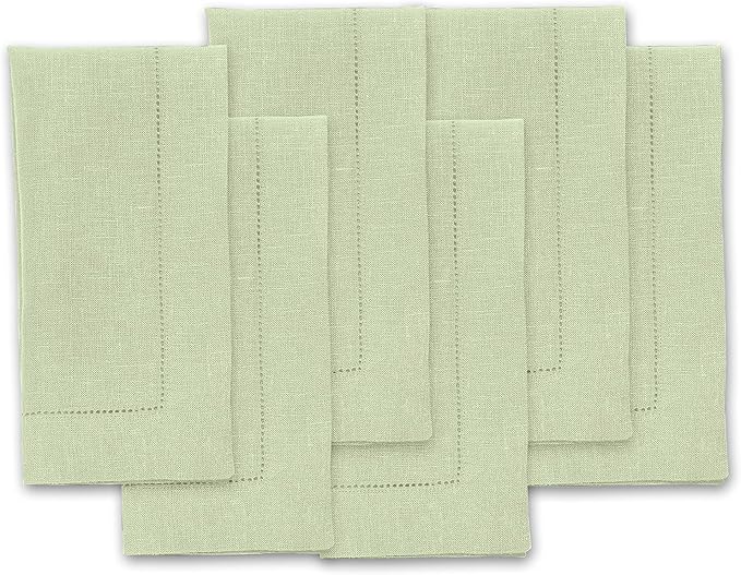 Solino Home Linen Cloth Napkins Set of 6-100% Pure Linen Sage Green Dinner Napkins 20 x 20 Inch for Winter, New Year - Classic Hemstitch, Handcrafted and Machine Washable