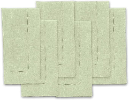 Solino Home Linen Cloth Napkins Set of 6-100% Pure Linen Sage Green Dinner Napkins 20 x 20 Inch for Winter, New Year - Classic Hemstitch, Handcrafted and Machine Washable
