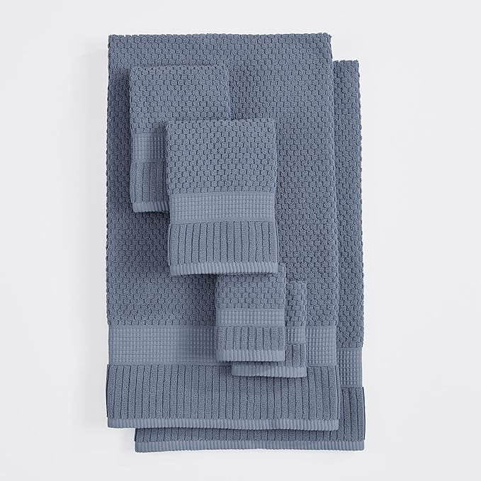 NY Loft 100% Cotton 6 Piece Bath Towel Set | Blue Towels | Oeko-TEX® Standard 100 | Soft & Absorbent, Quick-Dry | 2 Bath Towels 2 Hand Towels and 2 Washcloths | Trinity Collection - Flint Stone