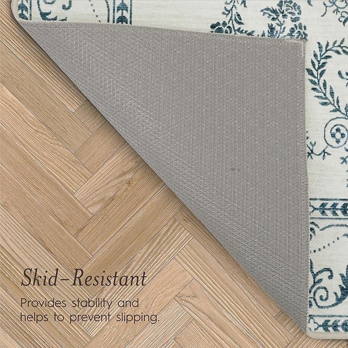 Laura Ashley Sea Spray Blue Josette Medallion Machine Washable & Slip Resistant 5' x 7' Area Rug