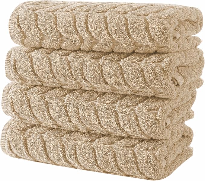 Turkish Cotton Ultra-Soft Plush Absorbent Quick Dry Bathroom Towel Set, Made in Turkey (Sand Beige, 4 Pcs Hand Towel Set)