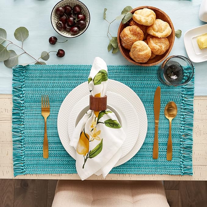 DII Variegated Tabletop Collection, Placemat Set, 13x19, Teal, 6 Piece