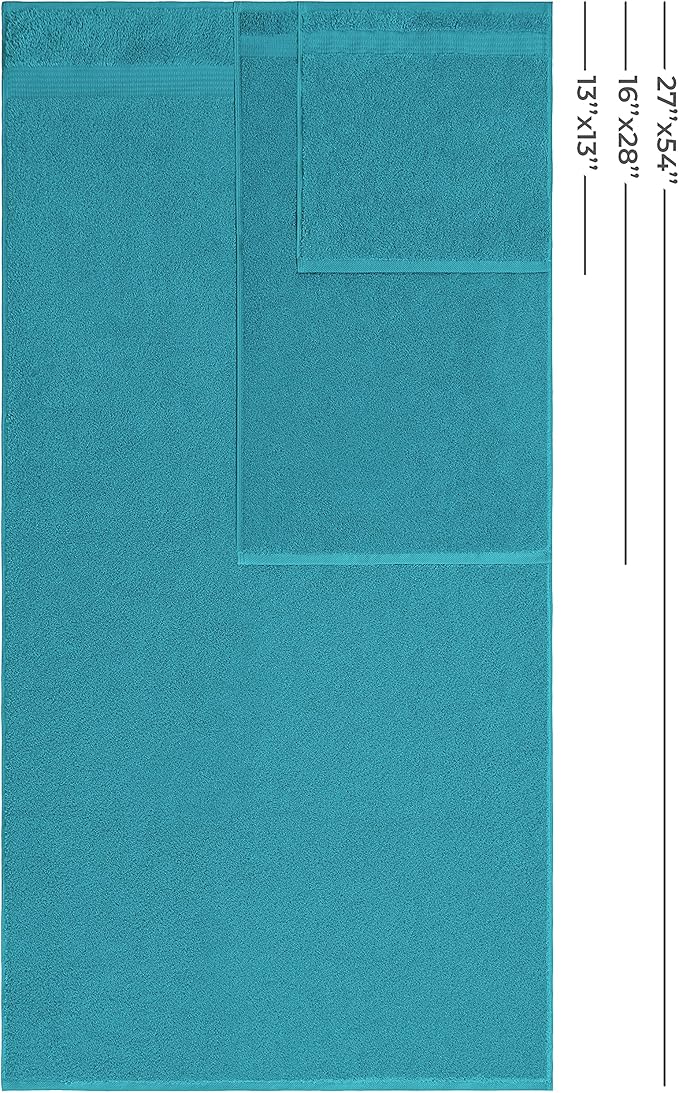 American Veteran Towel, 100% Cotton Turkish 6 Piece Towel Set Luxury Towels Set of 6 for Bathroom Essentials 2 Bath Towels 2 Hand Towels 2 Washcloths, Aqua Blue