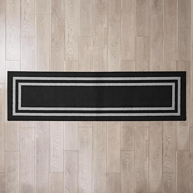 Nautica – Runner Rug | Indoor Runners for Hallways and Entry Rugs| Non-Slip and Non-Skid Entry and Kitchen Door Mat| Machine Washable Entryway Carpet Rugs | 2'6" x 10' | Double Border Black