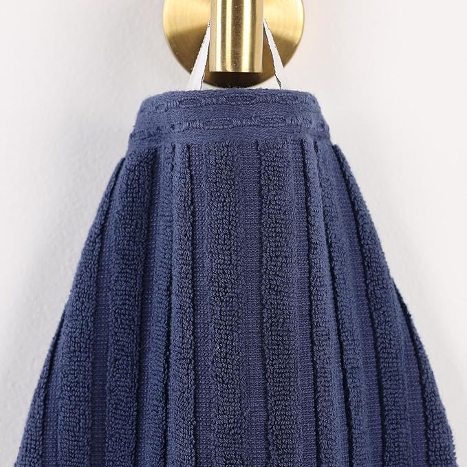 Cotton 2-Piece Solid and Ribbed Bath Towel Set, Bath Towels- 27" x 54", Navy Blue by Superior