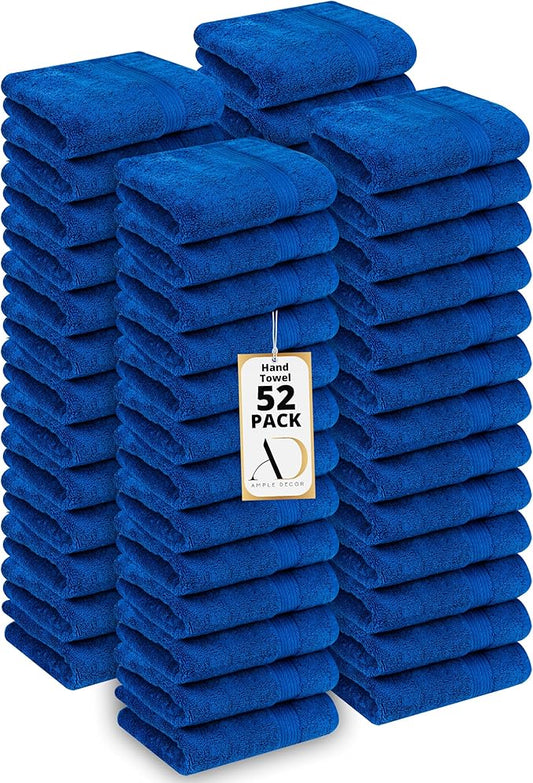 Ample Decor Hand Towels for Bathroom 18 X 28 Inch 600 GSM 100% Cotton, Soft Absorbent - Set of 52 - Navy Blue