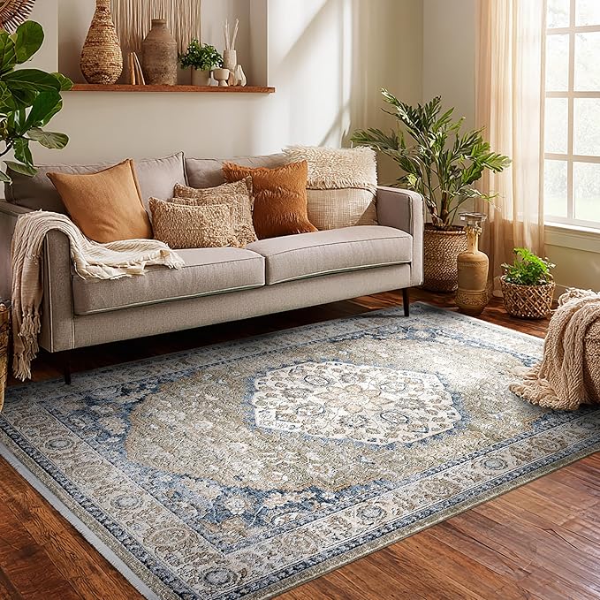 Well Woven Indira Mythos Vintage Medallion Emerald Green 5x7 (5'3" x 7'3") Area Rug | Heritage-Inspired, Soft & Durable, Easy to Clean for Living Room, Bedroom, Dining Room