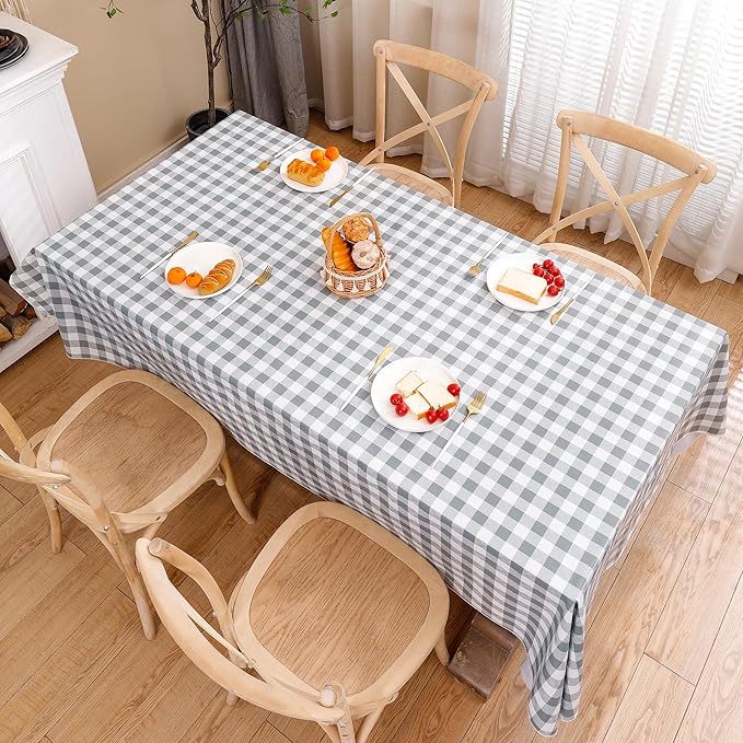 Heavy Duty Vinyl Tablecloth with Flannel Backing Waterproof Oil-Proof Plastic Table Cloth Stain-Resistant Wipeable Rectangle or Square Table Cover for Indoor and Outdoor (Grey Checkered, 54x54 Inch)