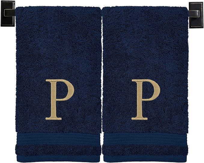 Monogrammed Hand Towels for Bathroom | Luxury Turkish Cotton | Embroidered in USA | Set of 2 | Choose Set Color and Monogram Color | A - Z | Modern Font