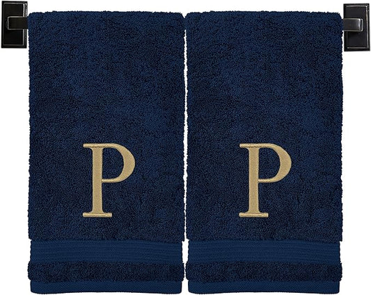 Monogrammed Hand Towels for Bathroom | Luxury Turkish Cotton | Embroidered in USA | Set of 2 | Choose Set Color and Monogram Color | A - Z | Modern Font