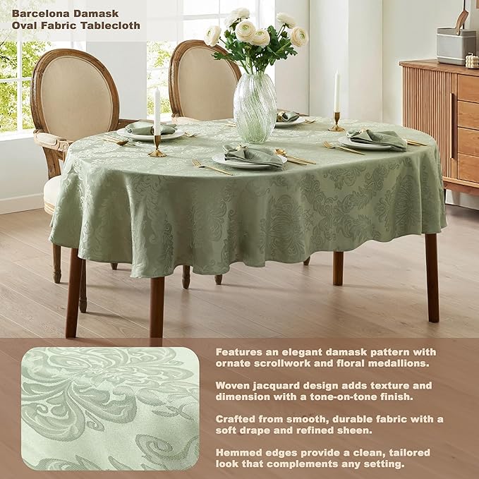 Newbridge Christmas Barcelona Damask Fabric Napkins, Set of 4, Sage Green – No Iron, Soil Resistant Cloth Napkins for Dining, Parties and Holidays