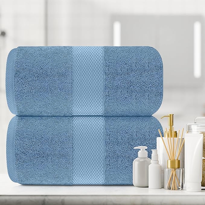 White Classic Luxury Soft Bath Sheet Towels - 650 GSM Cotton Luxury Bath Towels Extra Large 35x70 | Highly Absorbent and Quick Dry | Hotel Quality Extra Large Bath Towels Oversized, Light Blue, 2 Pack