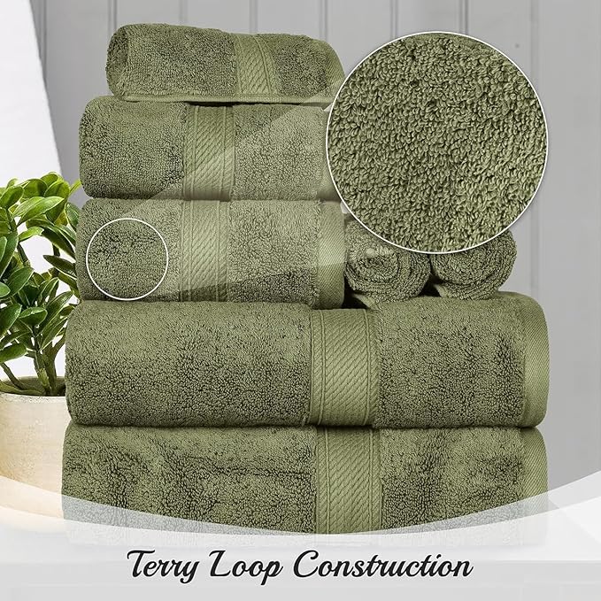 Superior Egyptian Cotton Pile Hand Towel Set of 4, Ultra Soft Luxury Towels, Thick Plush Essentials, Absorbent Heavyweight, Guest Bath, Hotel, Spa, Home Bathroom, Shower Basics, Forest Green