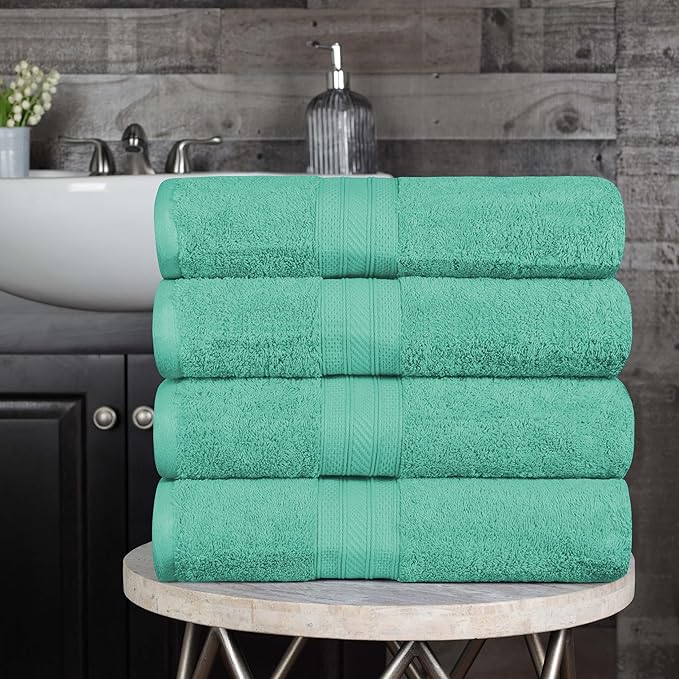Superior Long Staple 100% Combed Cotton 700GSM Solid Highly-Absorbent 4-Piece Bath Towel Set for Bathroom, Shower, Kitchen-Super Soft, Plush, Highly Absorbent, Assorted 4-Piece Towels, Rivulet