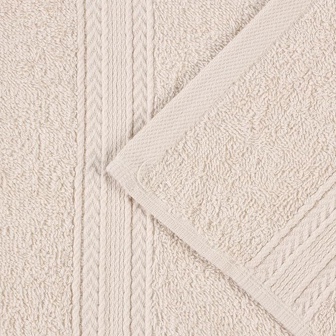 Superior Eco-Friendly Cotton 6-Piece Towel Set, Bathroom, Shower, Spa, Large and Small Assorted Towels for Home, Apartment, Dorm, 2 Bath, 2 Hand, 2 Face/Washcloth, Soft, Highly Absorbent, Ivory