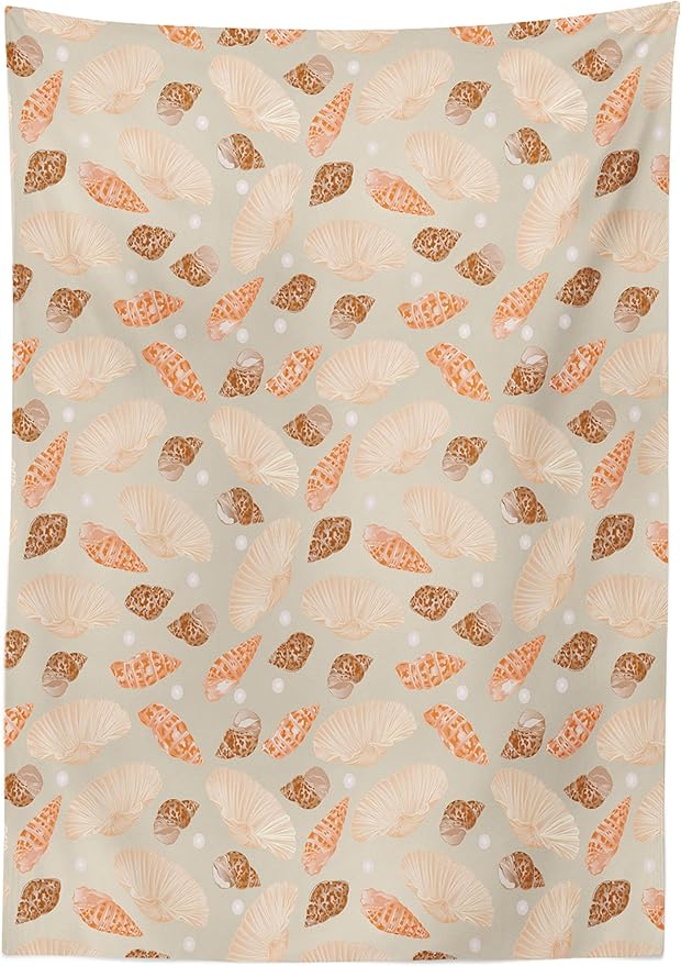 Ambesonne Pearls Tablecloth, Pattern with Pearls Seashells and Oysters Natural Marine Life Beach Theme Image, Rectangular Table Cover for Dining Room Kitchen Decor, 60" X 84", Peach Tan