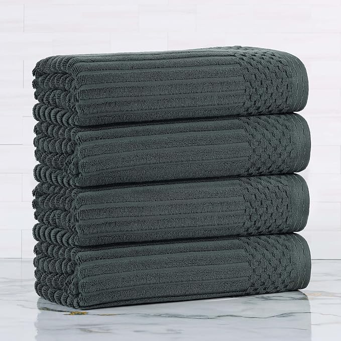 Superior 4 Piece Cotton Bath Towel Set, Includes 4 Bath Towels, Daily Use for Bathroom, Guest Bath, Quick Dry, Spa, Resort Towels, Ribbed, Absorbent, Home Essentials, Soho Collection, Pine