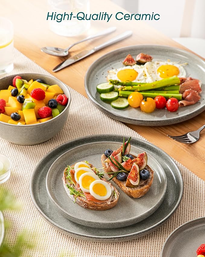 vancasso ANYA 18 Pieces Plates and Bowls Set, Stone Grey Dinnerware Sets, Reactive Glaze Dishes Set for 6, Ceramic Dishware Sets Kitchen Dinner Set, Microwave & Dishwasher Safe