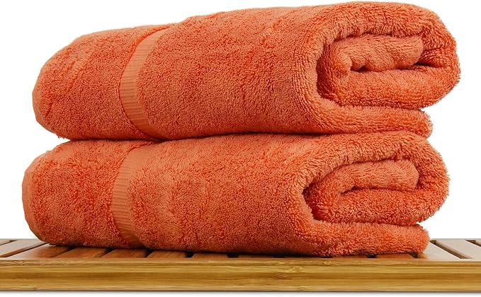 Luxury Hotel & Spa Collection Highly Absorbent, Quick Dry 100% Turkish Cotton 700 GSM, Eco Friendly Towel, for Bathroom Dobby Border Soft Bath Towel Set 27 X 54 (Coral, Bath Towels - Set of 2)