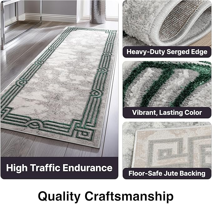 Well Woven Lezlee Abstract Modern 7'10" x 9'10" Area Rug - Emerald Green Marble Border - for Living Room, Dining Room, Bedroom