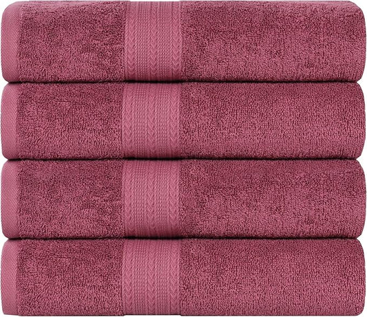 Superior Eco-Friendly Cotton 4-Piece Bath Towel Set, Large Towels for Bath, Shower, Pool, Master and Guest Bathroom, Home Essentials, Quick Drying, Soft Body Towels for Adults and Kids, Rosewood