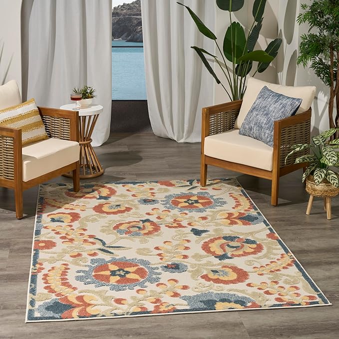 Nourison Home Aloha Grey Multicolor 3'6" x 5'6" Area Rug - Easy Clean, Non Shedding, Bed Room, Living Room, Dining Room, Kitchen (4' x 6')