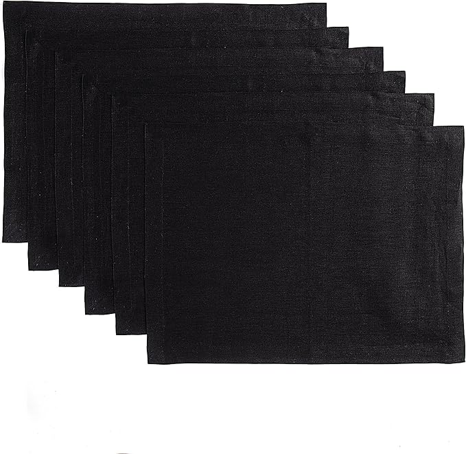 Solino Home Linen Black Placemats Set of 6 - 100% Pure Linen Placemats 14 x 19 Inch for Winter, Holiday, New Year - Fete