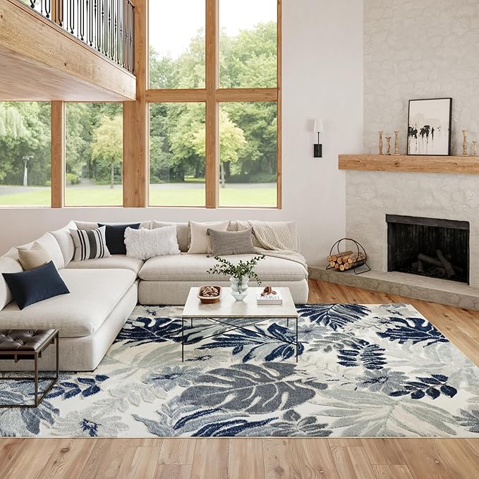 Nourison Home Suncoast Blue 7'10" x 9'10" Area Rug - Easy Clean, Non Shedding, Bed Room, Living Room, Dining Room, Kitchen (8' x 10')