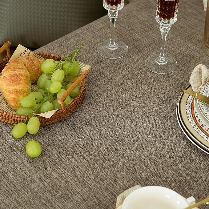 Solid Bordered Retro Tablecloths Classic Textured Linen Style Rustic Washable Tablecloth, Rectangle Table Cloth, Kitchen Dinning Tabletop Decoration, Oblong Table Cover Flax 55x120 Inch