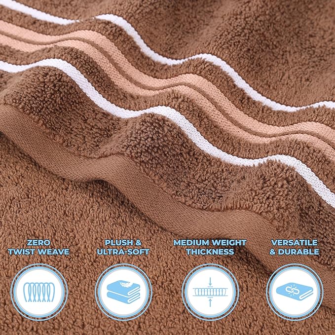 Superior Cotton 6 Piece Towel Set, 2 Bath, 2 Hand, 2 Washcloth/Face Towels, Quick Dry, Home Essentials, Shower, Spa, Luxury Plush Soft Absorbent Towels, Zero-Twist, Solid, Sadie Collection, Chocolate