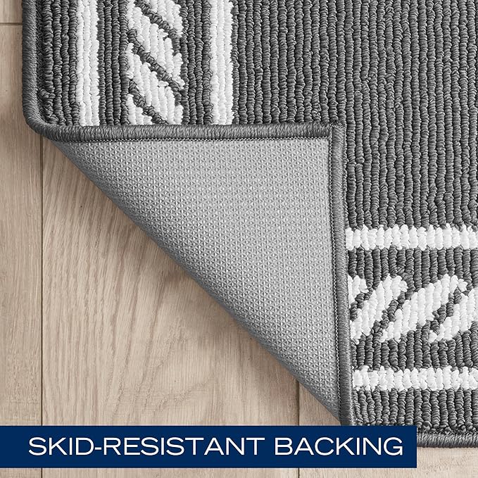 Nautica – Runner Rug | Indoor Runners for Hallways and Entry Rugs| Non-Slip and Non-Skid Entry and Kitchen Door Mat| Machine Washable Entryway Carpet Rugs | 2'2" x 5' | Rope Border Dark Grey