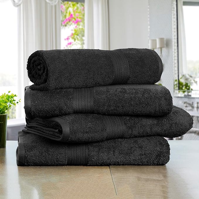 Ample Decor Bath Towels for Bathroom 30 X 54 Inch Soft and Absorbent 100% Cotton 600 GSM- 4pcs Black
