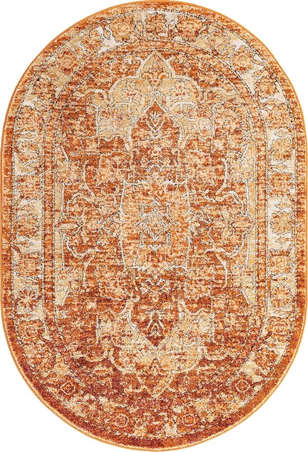Unique Loom Isabella Collection Area Rug - Adjani (4' 1" x 6' 1" Oval, Rust Red/ Black)