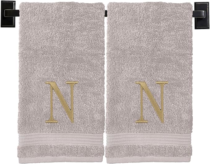 Monogrammed Hand Towels for Bathroom | Luxury Turkish Cotton | Embroidered in USA | Set of 2 | Choose Set Color and Monogram Color | A - Z | Modern Font