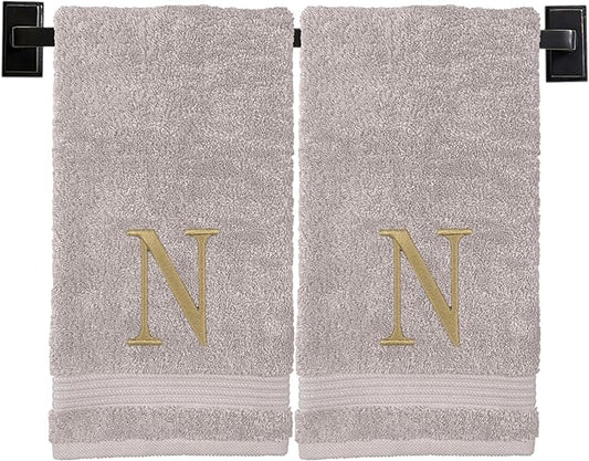 Monogrammed Hand Towels for Bathroom | Luxury Turkish Cotton | Embroidered in USA | Set of 2 | Choose Set Color and Monogram Color | A - Z | Modern Font