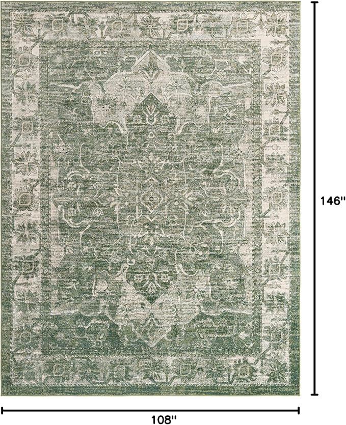 Unique Loom Isabella Collection Area Rug - Adjani (9'x 12' 2" Rectangle, Green/ Ivory)