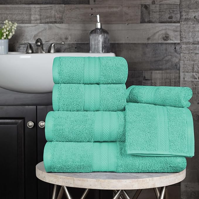 Superior 700 GSM Long Staple 100% Combed Cotton, Durable, Plush and Absorbent 6-Piece Single Ply Towel Set - Rivulet