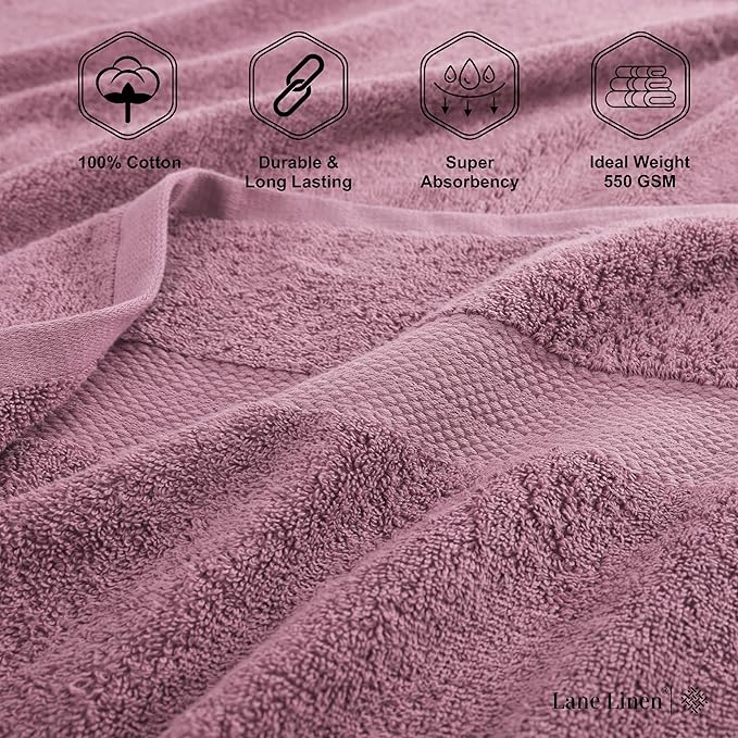 LANE LINEN Premium Bath Towels Set of 4 (28"x54") - 100% Ring Spun Cotton Bathroom Towel 4 Pack - Quick Drying, Super Soft, Durable & Absorbent Large Towels Set - Oeko Tex Certified - Wistful Mauve